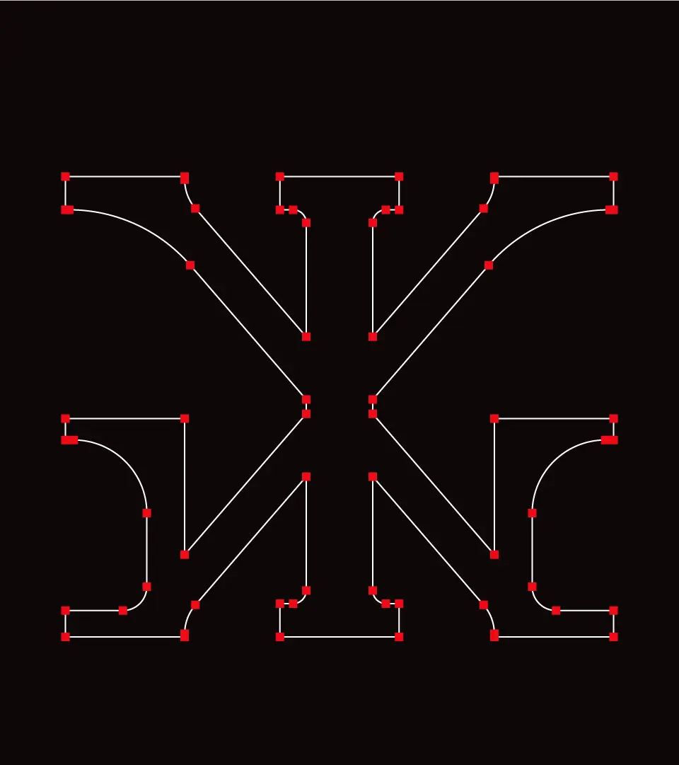 Construcción geométrica del logotipo de TRECE mediante retícula y vértices